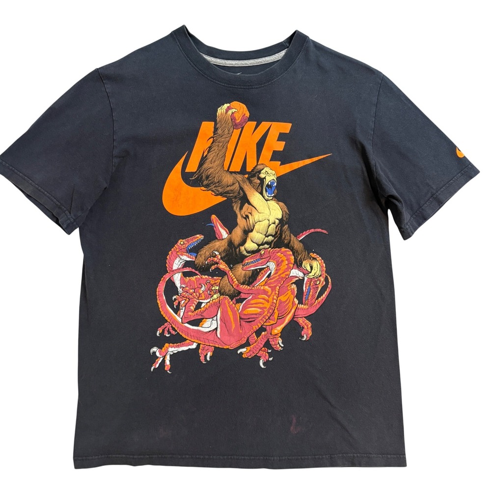Nike Gorilla Raptors Dinosaur Graphic T Shirt Mens L Black Frank Cho Swoosh